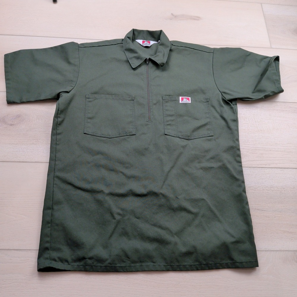 VTG Ben Davis Mens Half Zip Short Sleeve Work Shirt Green Medium Made in USA